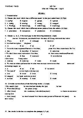 Đề thi học kì 1 môn Tiếng Anh Khối 8